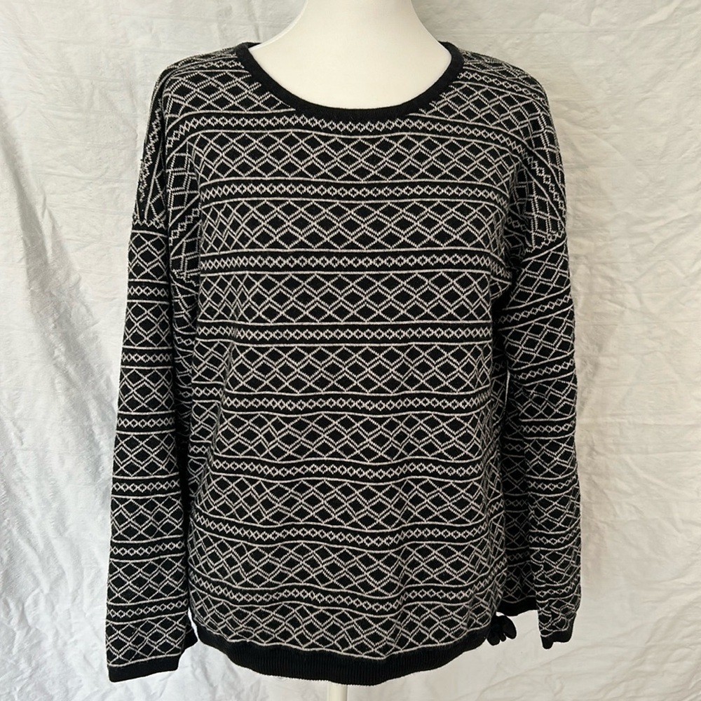 Octavia Black & White Cashmere blend Geometric Design Sweater Sz S